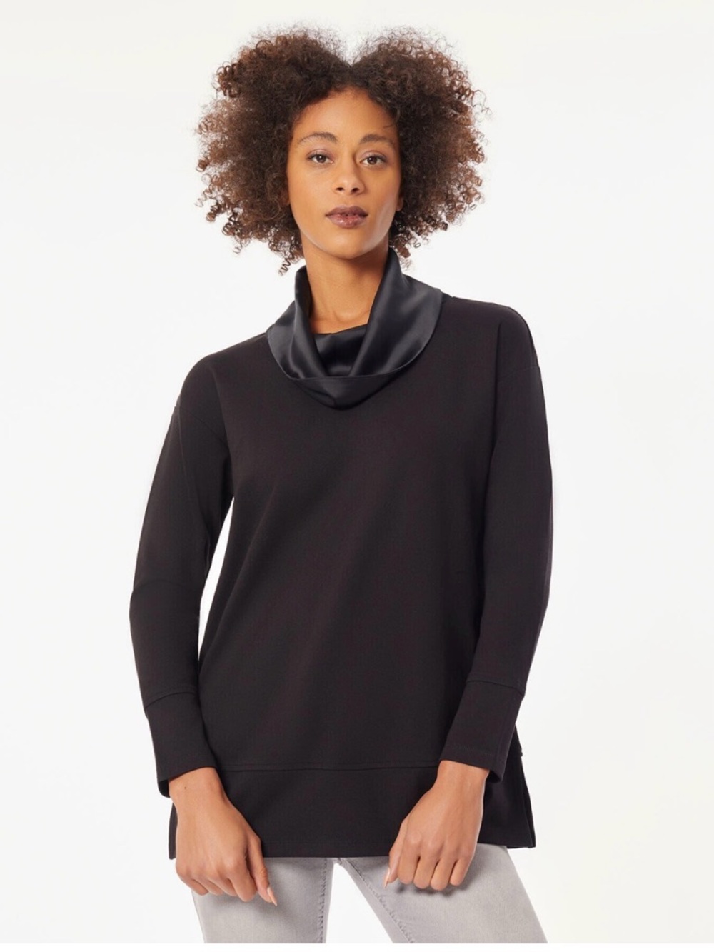 Jones New York Black Satin Cowl Neck Tunic/Sweater size small